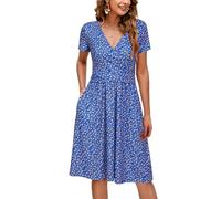 OUGES Sommer Womens Mutterschaft Kleider V-Ausschnitt Midi Sundress Krankenpflege Kleid Casual Floral Stillen Kleid mit Taschen -M