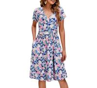 OUGES Sommer Womens Mutterschaft Kleider V-Ausschnitt Midi Sundress Krankenpflege Kleid Casual Floral Stillen Kleid mit Taschen -XXL