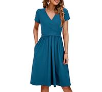 OUGES Sommer Womens Mutterschaft Kleider V-Ausschnitt Midi Sundress Krankenpflege Kleid Casual Floral Stillen Kleid mit Taschen-S