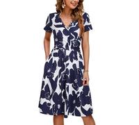 OUGES Sommer Womens Mutterschaft Kleider V-Ausschnitt Midi Sundress Krankenpflege Kleid Casual Floral Stillen Kleid mit Taschen-S