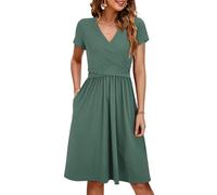 OUGES Sommer Womens Mutterschaft Kleider V-Ausschnitt Midi Sundress Krankenpflege Kleid Casual Floral Stillen Kleid mit Taschen -XL