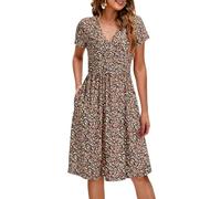 OUGES Sommer Womens Mutterschaft Kleider V-Ausschnitt Midi Sundress Krankenpflege Kleid Casual Floral Stillen Kleid mit Taschen-S