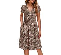 OUGES Sommer Womens Mutterschaft Kleider V-Ausschnitt Midi Sundress Krankenpflege Kleid Casual Floral Stillen Kleid mit Taschen -L