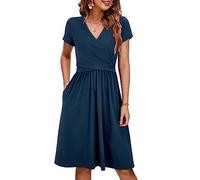 OUGES Sommer Womens Mutterschaft Kleider V-Ausschnitt Midi Sundress Krankenpflege Kleid Casual Floral Stillen Kleid mit Taschen -M