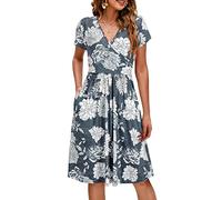 OUGES Sommer Womens Mutterschaft Kleider V-Ausschnitt Midi Sundress Krankenpflege Kleid Casual Floral Stillen Kleid mit Taschen -XXL