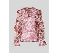 Oui Bluse mit Rüschenärmeln und Schlüsselloch-Ausschnitt in Rot Melange, Größe 44