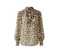 Oui Damen Bluse halbtransparent gerade geschnitten Animalprint Festlich, Business, Freizeit V-Ausschnitt Schluppe Polyester