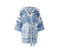 Oui Damen Strickjacke Baumwoll- Viskosemischung mit Glanzgarn oversized geschnitten Floral