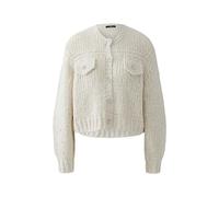 Oui Strickjacke mit Rundhalsausschnitt und Knopfleiste in Beige Melange, Größe 44