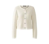 Oui Damen Strickjacke Reine Baumwolle schmal geschnitten Gestreift Freizeit, Business Rundhals ohne Kragen Baumwolle