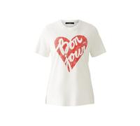 Oui Damen T-Shirt 100% Biobaumwolle gerade geschnitten Platziertes Motiv Freizeit Rundhals Blende Baumwolle