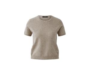 Oui - Feinstrickpullover mit dekorativen Ziersteinen braun - Gr. - 38