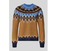 Oui Norwegerpullover mit Rundhalsausschnitt in Camel, Größe 44