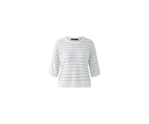 Oui - Pullover Leinen- Viskosemischung white black - Gr. - 42