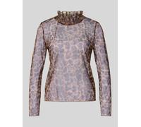 Oui Semitransparentes Longsleeve mit Rüschen in Camel, Größe 38