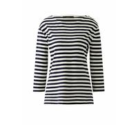 Oui Damen T-Shirt SUNALA Reine Baumwolle gerade geschnitten Gestreift Freizeit, Lounge/Homewear U-Boot-Ausschnitt ohne Kragen Baumwolle