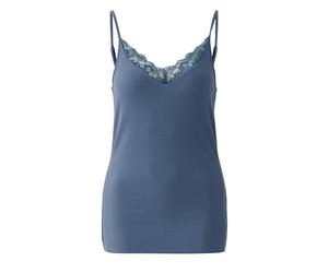 Oui - Spagettitop mit Spitze blau - Gr. - 40