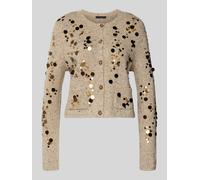 Oui Strickjacke aus Woll-Mix mit Pailletten in Camel, Größe 38