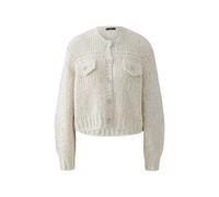 Oui Strickjacke mit Rundhalsausschnitt und Knopfleiste in Beige Melange, Größe 38