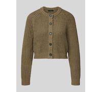Oui Strickjacke mit Rundhalsausschnitt in Khaki, Größe 46