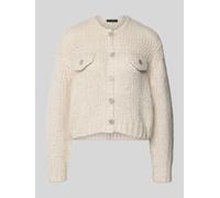 Oui Strickjacke mit Rundhalsausschnitt und Knopfleiste in Beige Melange, Größe 40