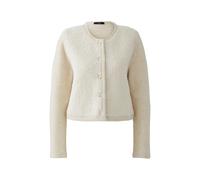 Oui Strickjacke mit Rundhalsausschnitt und Knopfleiste in Offwhite Melange, Größe 40