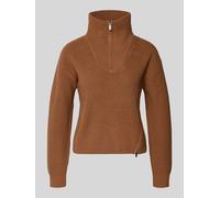 Oui Strickpullover mit Stehkragen und Reißverschluss in Camel, Größe 40