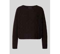 Oui Strickpullover mit Zopfmuster und Rundhalsausschnitt in Dunkelbraun, Größe 40