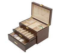 OUKANING 3 Schicht Schmuckkästchen Holz Schmuckschatulle Geschenke Schmuckbox Rechteckig Schmuckkoffer, Plüsch Futter, Anti-Rutsch Pads, Für Schmuck (Farbe : Schwarzer Nussbaum)