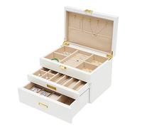 OUKANING 3 Schicht Schmuckkästchen Holz Schmuckschatulle Geschenke Schmuckbox Rechteckig Schmuckkoffer, Plüsch Futter, Anti-Rutsch Pads, Für Schmuck (Farbe : Weiß)