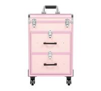 OUKANING Kosmetikkoffer Trolley, 40 Fächer+2 Schubladen, 50kg Tragfähigkeit, 4 Universalräder und Schlösser, Für Make-up, Friseurbedarf, Geringem Geräusch (Rosa)