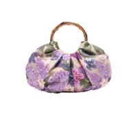 OuLi Store Tasche aus Jute und PVC mit Griffen aus Bambus, Damen, Tasche, Stickerei, Blumenmuster, Pailletten, Abendtasche, Handtasche für Party, Damen, Strandtasche für Damen