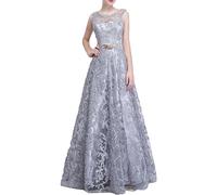 OULIWANGLUO Damen Ärmellose Perlen Lange Abendkleid Slim Crew Ausschnitt Hochzeit Cocktailkleid Sexy Elegant Partykleid MaxiKleid (Grau,3XL)