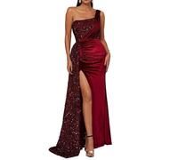 OULIWANGLUO Damen Einschultrig Slim Lange Abendkleid Sexy Elegant Fischschwanzkleid Hochzeitsgast Partykleid MaxiKleid (Rot,M)