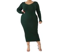 OULIWANGLUO Damen Geripptes Oversize Strickkleid Einfarbige Lockere Lässige Pulloverkleid Langarm Herbst Winter Langekleid (Dunkelgrün,5XL)