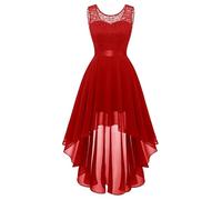 OULIWANGLUO Damen Große Saum Abendkleid mit Festlich Chiffon Spitze Lange Cocktailkleid Slim Sexy Patchwork Partykleid (Rot,L)