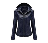 OULIWANGLUO Damen Kurze Leichte Sexy Lederjacke Slim Kunstlederjacke mit Kapuzen Herbst Winter Casual Bikerjacke