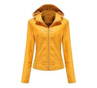 OULIWANGLUO Damen Kurze Leichte Sexy Lederjacke Slim Kunstlederjacke mit Kapuzen Herbst Winter Casual Bikerjacke