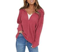 OULIWANGLUO Damen Leichte Reißverschluss Strickjacke Strick Langarm Cardigan mit Kapuze Casual Lockere Strickpullover für Herbst (Rose,XL)