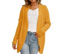 OULIWANGLUO Damen Strickjacke mit Leichte Mid Lang Cardigan mit Elegant Hollow Out Strickmantel mit Lässige Lockere für Herbst (Gelb,XL)