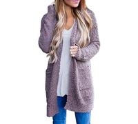 OULIWANGLUO Damen Strickjacke mit Taschen Warm Cardigan mit dick Elegant Mid Lang Strickmantel mit Lässige Lockere für Herbst Winter (Lila,L)
