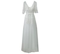 OULIWANGLUO Damen V Ausschnitt Spitze Lange Abendkleid Tunika Elegant Hochzeit Cocktailkleid Lang Hochzeitsgast Partykleid Maxi Kleider (Weiß2,XXL)