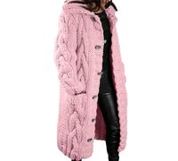 OULIWANGLUO Damen Warm Lange Strickjacke Strick Langarm Cardigan mit Knöpfen Casual Lockere Strickpullover für Winter (Rosa,XL)