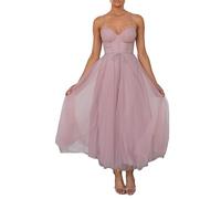 OULIWANGLUO Damen Wrap Chest Lange Abendkleid Slim Netz Neckholder Hochzeit Cocktailkleid Sexy Elegant Partykleid MaxiKleid