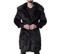 OULIWANGLUO Herren Pelzmantel Winterjacke Lang Kunstpelz Mantel Reverskragen Plüsch Strickjacke Warme Felljacke Pelz Jacke (Schwarz,S)