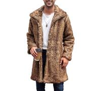 OULIWANGLUO Herren Pelzmantel Winterjacke Lang Kunstpelz Mantel Reverskragen Plüsch Strickjacke Warme Felljacke Pelz Jacke (Braun4,S)