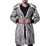 OULIWANGLUO Herren Pelzmantel Winterjacke Lang Kunstpelz Mantel Reverskragen Plüsch Strickjacke Warme Felljacke Pelz Jacke (Grau Weiß,XXL)