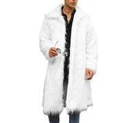 OULIWANGLUO Herren Pelzmantel Winterjacke Lang Kunstpelz Mantel Reverskragen Plüsch Strickjacke Warme Felljacke Pelz Jacke (Weiß1,3XL)