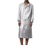 OULIWANGLUO Ledermantel Herren Lang Leder Trenchcoat Slim Fit Revers Lederjacke Einfarbig Long Leather Jacket Windbreaker (Silber,4XL)