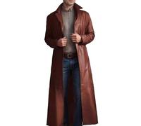OULIWANGLUO Ledermantel Herren Lang Leder Trenchcoat Slim Fit Revers Lederjacke Einfarbig Long Leather Jacket Windbreaker (Dark Braun,M)